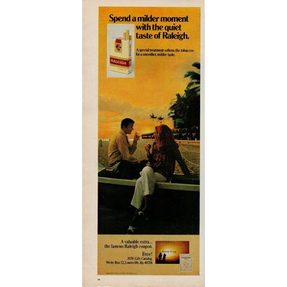 1970 Raleigh Filter Tip Cigarettes Vintage Print Ad (L12)